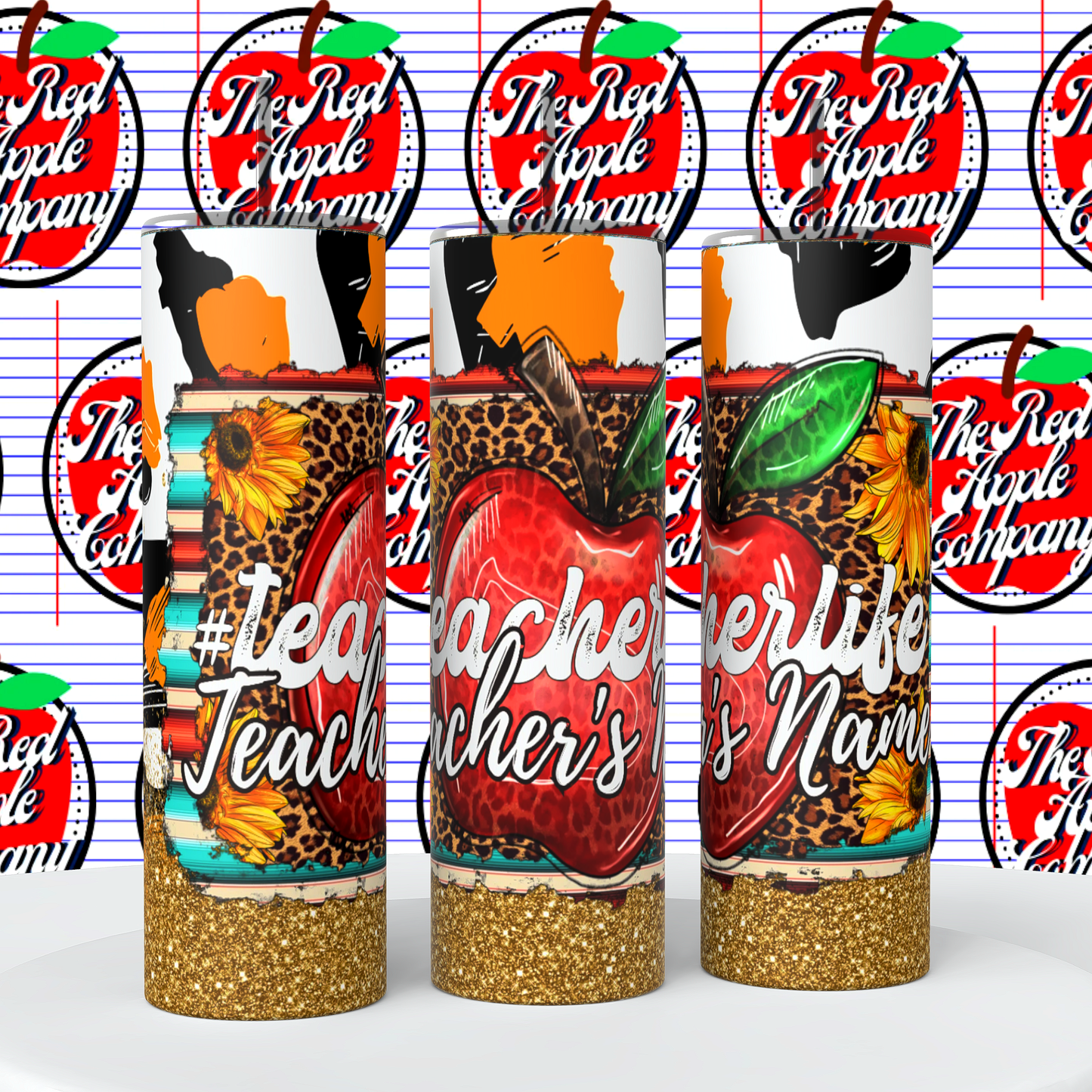 Teacher Life Apple Faux Glitter Tumbler