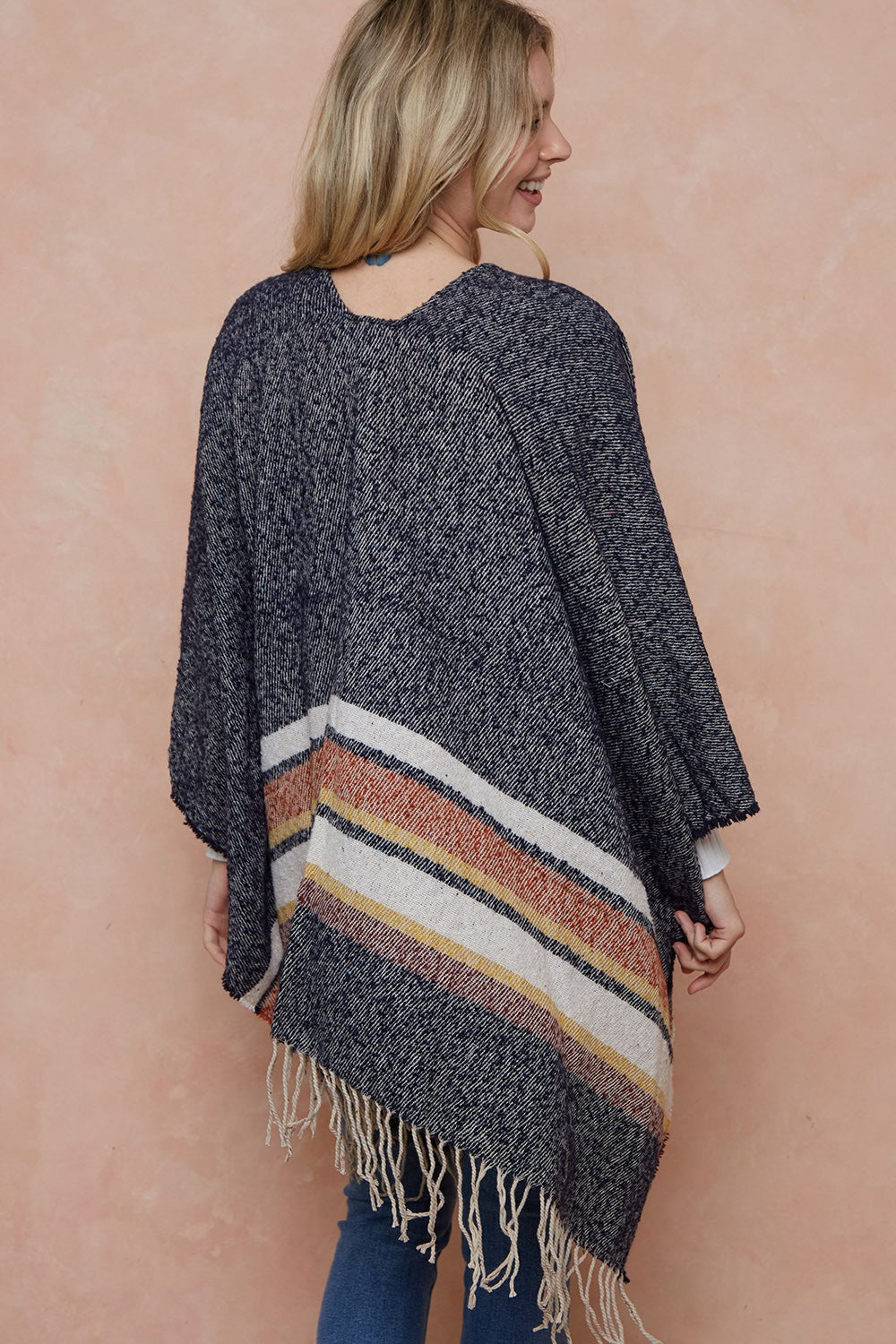 Sweater Shawl Wrap With Multi Stripe Pattern