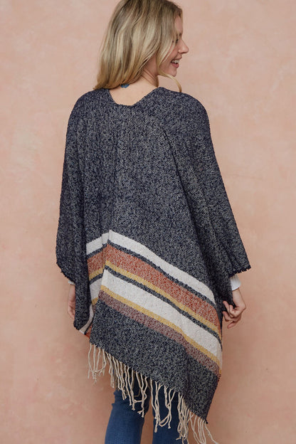 Sweater Shawl Wrap With Multi Stripe Pattern