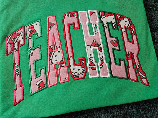 Teacher-Hello Kitty-Applique T-Shirt