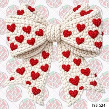 Faux Yarn Hearts White Bow