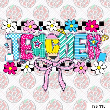 Teacher Checkered Flowers