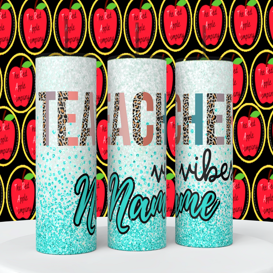 Teacher Vibes Faux Glitter Tumbler
