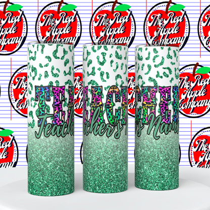 Teacher Faux Leopard/Glitter Tumbler