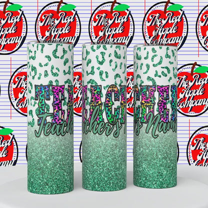 Teacher Faux Leopard/Glitter Tumbler