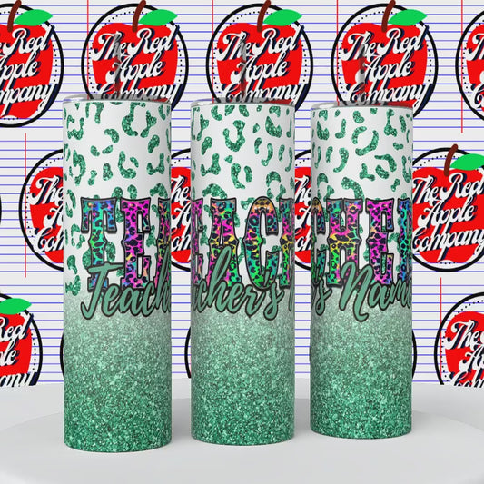 Teacher Faux Leopard/Glitter Tumbler