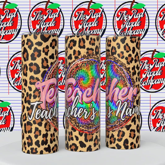 Teacher Tie Dye Circle Faux Leopard Print Tumbler
